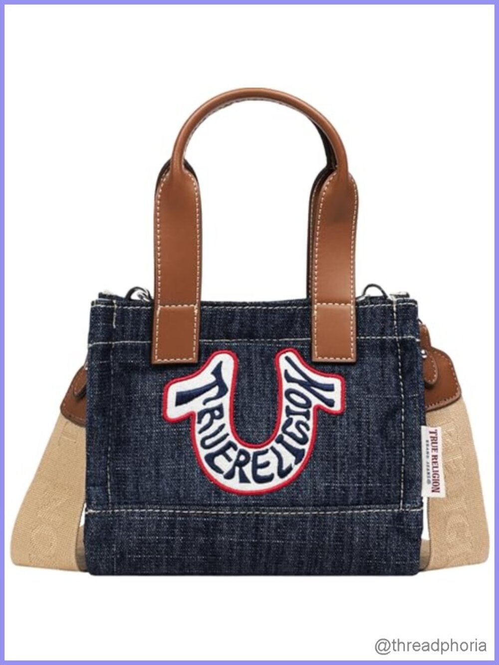 True Religion Retro Horseshoe Embroidered Mini Tote Adjustable Strap